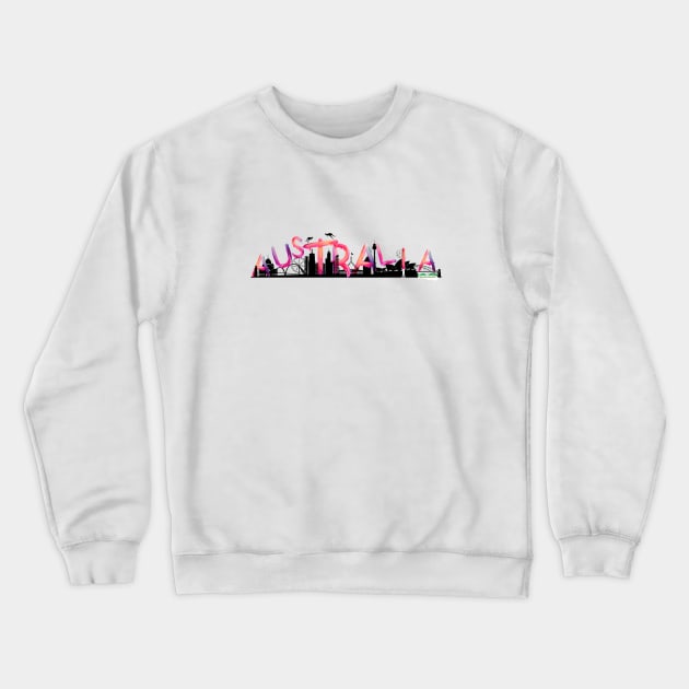 Australia Landmarks Watercolor letter Art - Pink lettering Crewneck Sweatshirt by zoolos